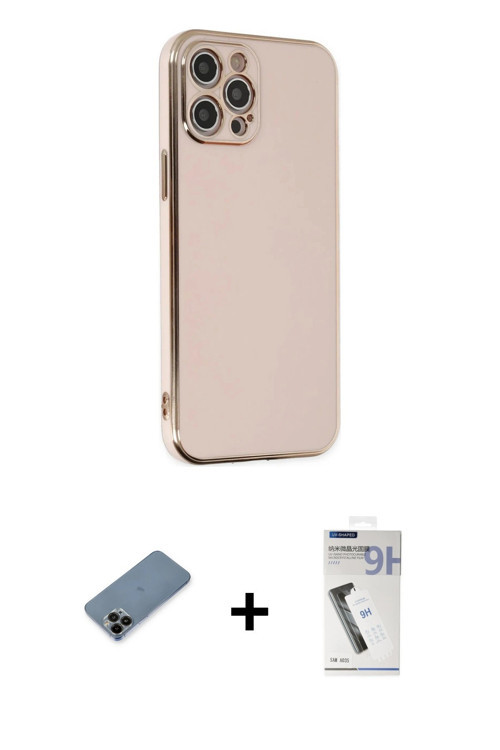 iPhone 12 Pro Kılıf Yankı Serisi - Şeffaf Uv Polymer Nano Ekran Koruyucu + Siyah Shine Kamera L