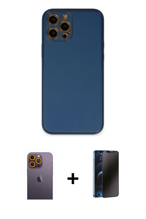 ieg™ iPhone 12 Pro Max Kılıf Yadigar Klasik - Siyah 3D Antistatik Hayalet Cam Ekran Koruyucu + Sarı