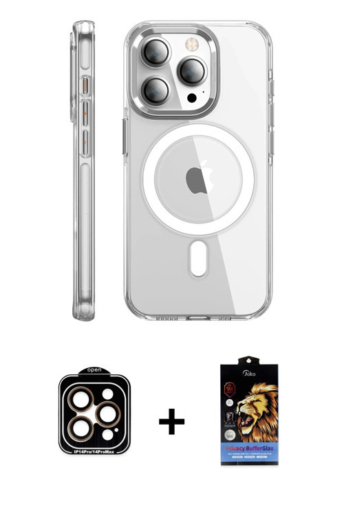 ieg™ iPhone 15 Pro Max Kılıf Nova Doku - Siyah Buffer Hayalet Cam Ekran Koruyucu + Turuncu PVD Metal
