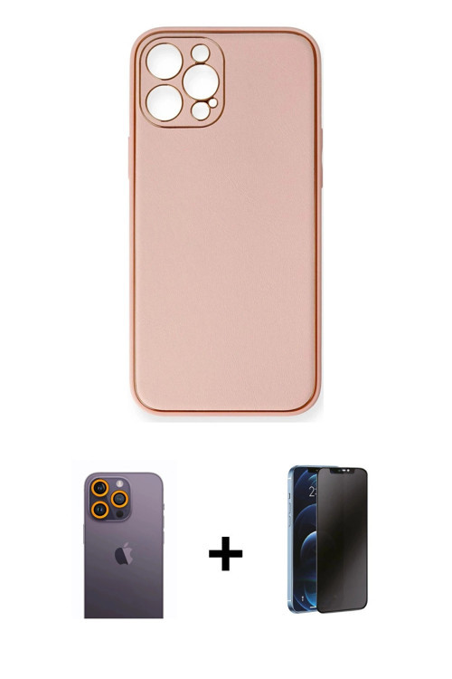 ieg™ iPhone 12 Pro Max Kılıf Yadigar Klasik - Siyah 3D Antistatik Hayalet Cam Ekran Koruyucu + Sarı