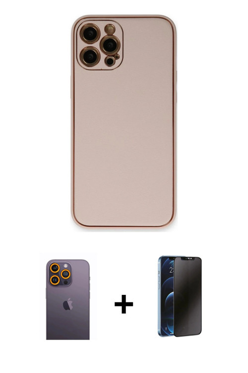 ieg™ iPhone 12 Pro Max Kılıf Yadigar Klasik - Siyah 3D Antistatik Hayalet Cam Ekran Koruyucu + Sarı