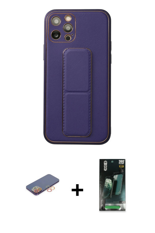 ieg™ iPhone 12 Pro Kılıf Akış Doku - Siyah 360 Mat Full Body Arka Koruyucu + Turuncu Renkli Kamera L