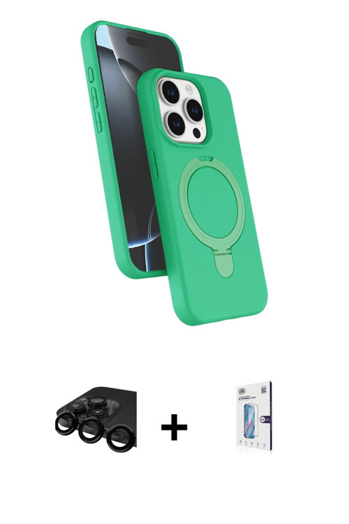 ieg™ iPhone 15 Pro Max Kılıf İz Işık Koleksiyonu - Siyah Bilvis 0.18mm Plus Cam Ekran Koruyucu + Siy