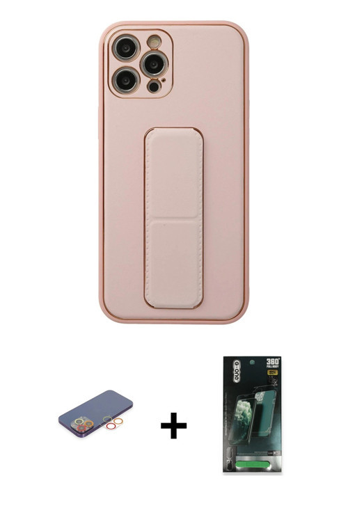 ieg™ iPhone 12 Pro Kılıf Akış Doku - Siyah 360 Mat Full Body Arka Koruyucu + Turuncu Renkli Kamera L