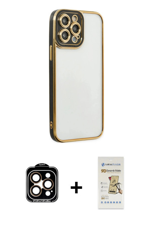 ieg™ iPhone 14 Pro Max Kılıf Çekirdek Klasik Serisi - Siyah Mat Seramik Nano Ekran Koruyucu + Turunc