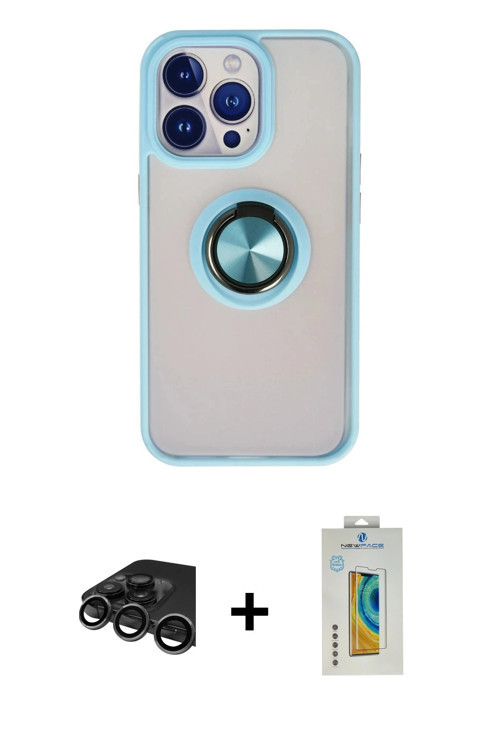 ieg™ iPhone 15 Pro Kılıf Yörünge Çizgi - Siyah Polymer Nano Ekran Koruyucu + Titanyum Gri Raze Metal
