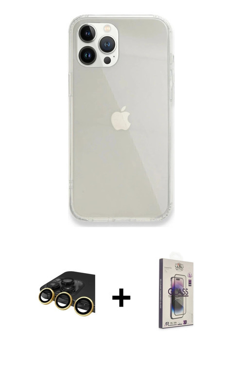 ieg™ iPhone 13 Pro Max Kılıf Vadi Asil Prime - Siyah Bilvis 3D Cam Ekran Koruyucu + Gold Raze Metal
