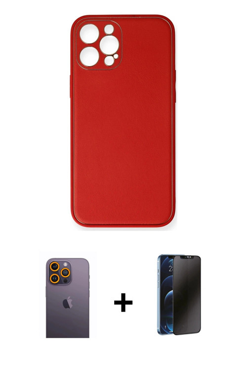 ieg™ iPhone 12 Pro Max Kılıf Yadigar Klasik - Siyah 3D Antistatik Hayalet Cam Ekran Koruyucu + Sarı