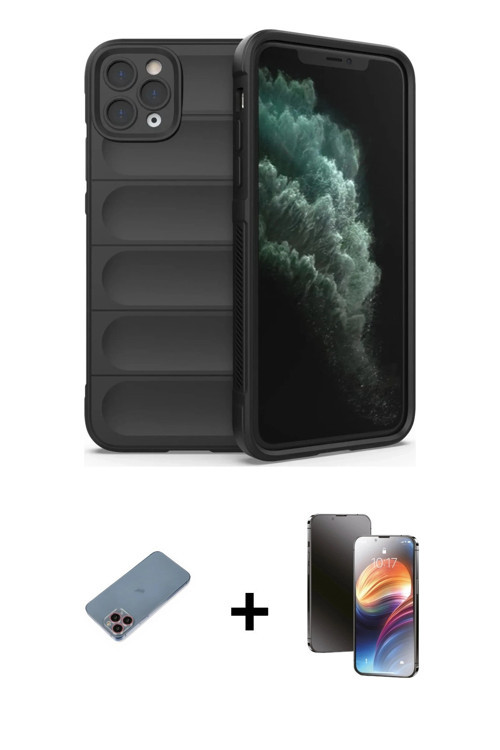 ieg™ iPhone 11 Pro Kılıf Atlas Koleksiyonu - Siyah 3D Antistatik Mat Seramik Nano Ekran Koruyucu + P