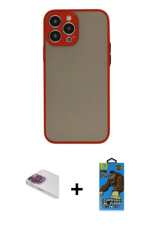ieg™ iPhone 13 Pro Max Kılıf Ahenk Çizgi Serisi - Siyah 18D Cam Ekran Koruyucu + Gökkuşağı Pers Alüm
