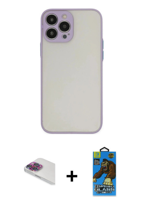 ieg™ iPhone 13 Pro Max Kılıf Ahenk Çizgi Serisi - Siyah 18D Cam Ekran Koruyucu + Gökkuşağı Pers Alüm