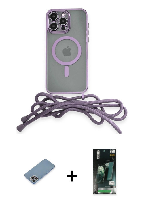 ieg™ iPhone 13 Pro Max Kılıf Eksen Özel Seri - Şeffaf 360 Full Body Arka Koruyucu + Gökkuşağı Shine