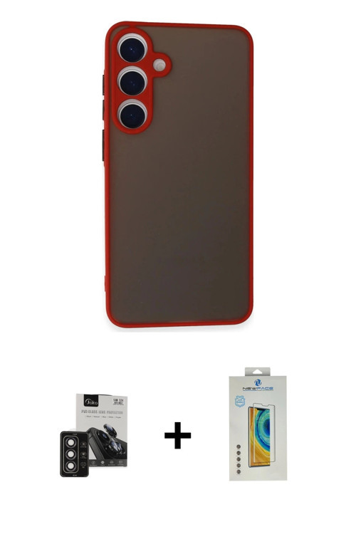 ieg™ Galaxy S24 Kılıf Ahenk Çizgi Serisi - Siyah Polymer Nano Ekran Koruyucu + Derin Mor PVD Metal K