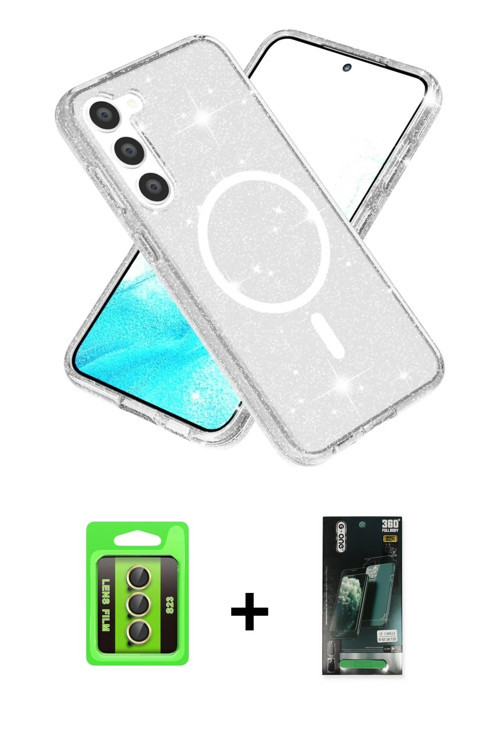ieg™ Galaxy S23 Kılıf Nova Asil Prime - Siyah 360 Mat Full Body Arka Koruyucu + Sarı Raze Metal Kame