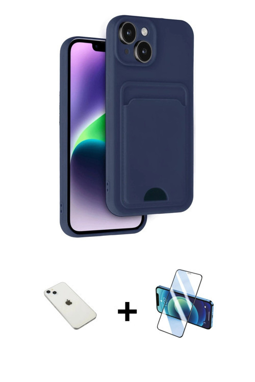 ieg™ iPhone 14 Kılıf Vadi Çizgi Prime - Siyah 3D Antistatik Cam Ekran Koruyucu + Sierra Blue Diamond