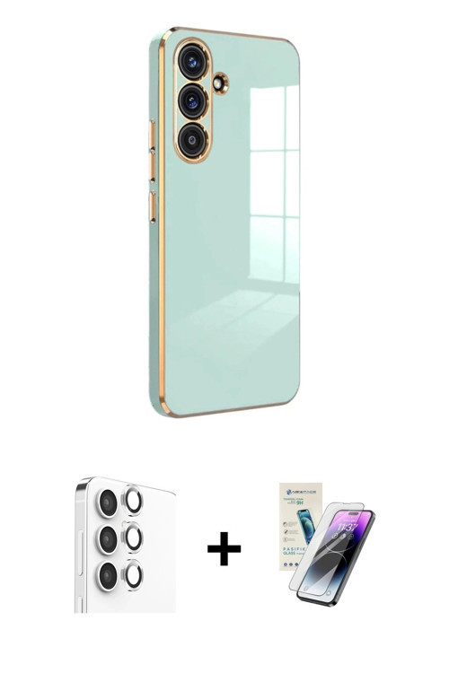 ieg™ Galaxy S25 Kılıf Yankı Serisi - Şeffaf Pasifik Cam Ekran Koruyucu + Gümüş Raze Metal Kamera Len