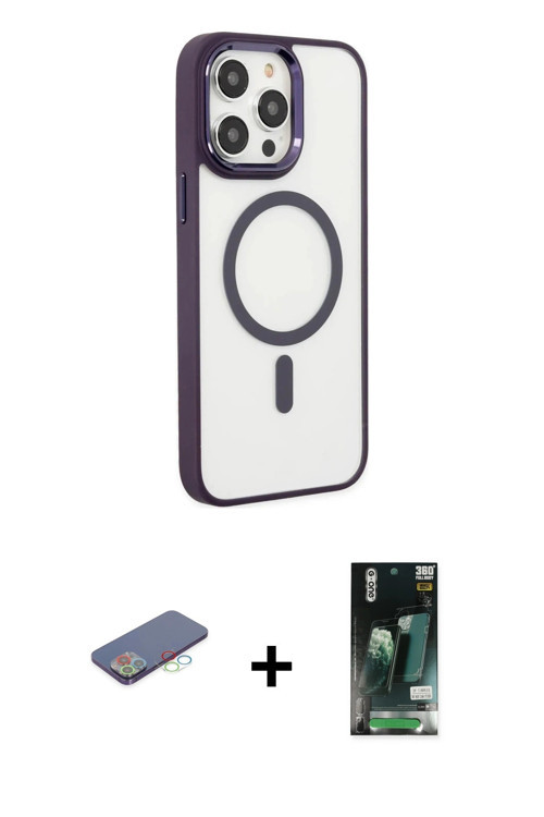 ieg™ iPhone 13 Pro Kılıf Yankı Işık Özel Seri - Şeffaf 360 Full Body Arka Koruyucu + Mavi Renkli Kam