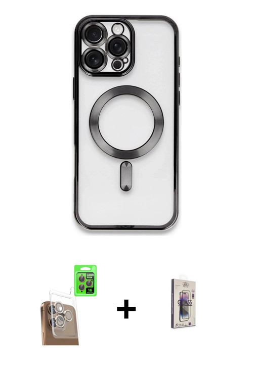 ieg™ iPhone 16 Pro Kılıf Nova Işık Özel Seri - Siyah Bilvis 3D Cam Ekran Koruyucu + Çöl Titanyum Raz