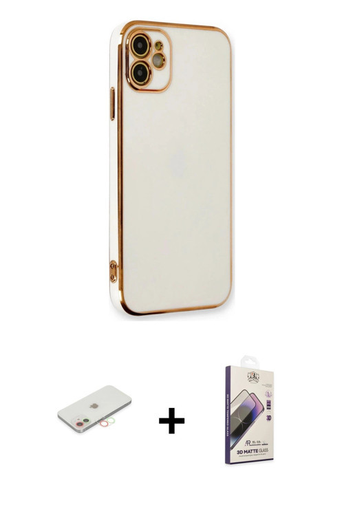 ieg™ iPhone 11 Kılıf Yankı Serisi - Siyah Bilvis 3D Mat Cam Ekran Koruyucu + Yeşil Renkli Kamera Len