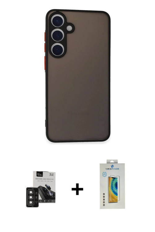 ieg™ Galaxy S24 Kılıf Ahenk Çizgi Serisi - Siyah Polymer Nano Ekran Koruyucu + Derin Mor PVD Metal K