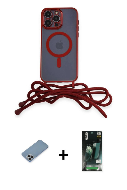 ieg™ iPhone 13 Pro Max Kılıf Eksen Özel Seri - Şeffaf 360 Full Body Arka Koruyucu + Gökkuşağı Shine