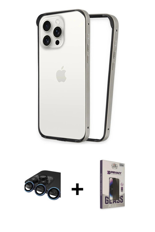 ieg™ iPhone 15 Pro Kılıf Pusula Asil Koleksiyonu - Siyah Bilvis Hayalet Cam Ekran Koruyucu + Laciver
