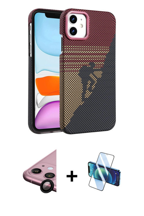 ieg™ iPhone 11 Kılıf Doruk Serisi - Siyah 3D Antistatik Cam Ekran Koruyucu + Siyah Raze Metal Kamera