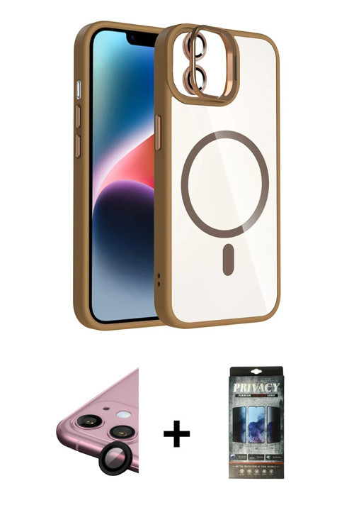 ieg™ iPhone 11 Kılıf Yadigar Asil Koleksiyonu - Siyah 34D Hayalet Izgaralı Cam + Siyah Raze Metal Ka