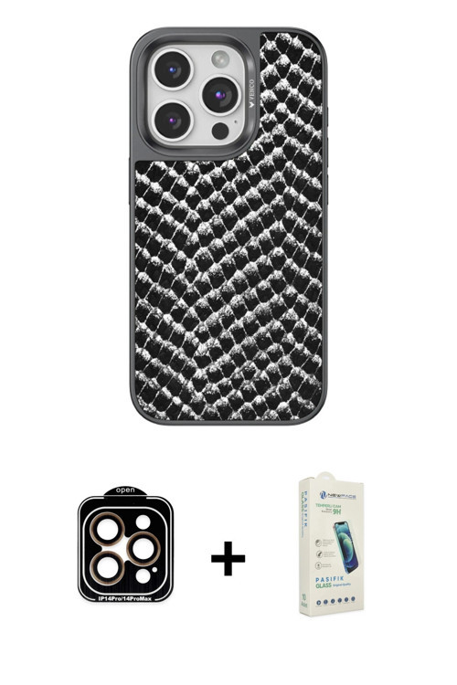 ieg™ iPhone 14 Pro Max Kılıf Vadi Özel Seri - Şeffaf Pasifik Cam Ekran Koruyucu + Turuncu PVD Metal