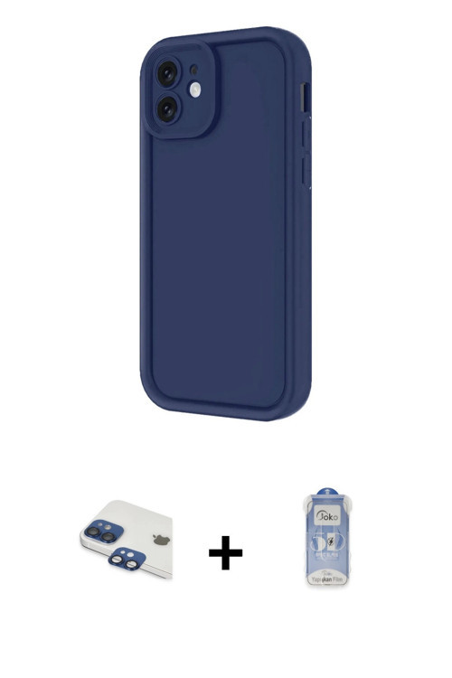ieg™ iPhone 11 Kılıf Yankı Yansıma Özel Seri - Siyah Joko Magic 5D Cam + Lacivert Pers Alüminyum Kam