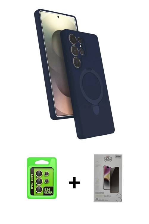 ieg™ Galaxy S24 Ultra Kılıf İz Işık Koleksiyonu - Siyah Bilvis Hayalet Cam Ekran Koruyucu + Sarı Raz