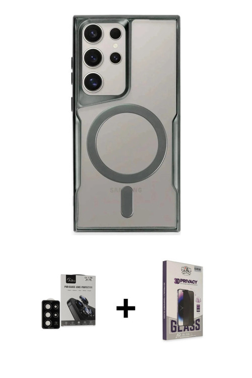 ieg™ Galaxy S24 Ultra Kılıf Yadigar Klasik Özel Seri - Siyah Bilvis Hayalet Cam Ekran Koruyucu + Siy