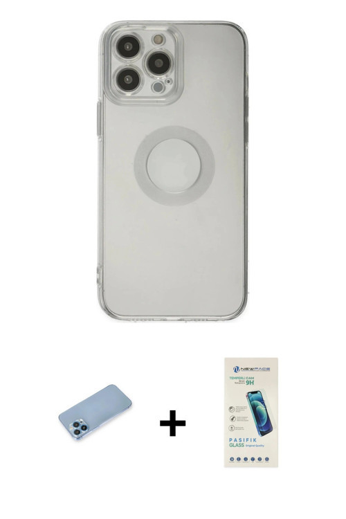 ieg™ iPhone 13 Pro Max Kılıf Kutup Klasik - Şeffaf Pasifik Cam Ekran Koruyucu + Mavi Shine Kamera Le