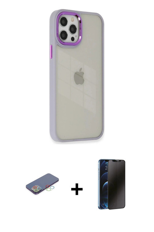 ieg™ iPhone 12 Pro Max Kılıf Eksen Doku Prime - Siyah 3D Antistatik Hayalet Cam Ekran Koruyucu + Mav
