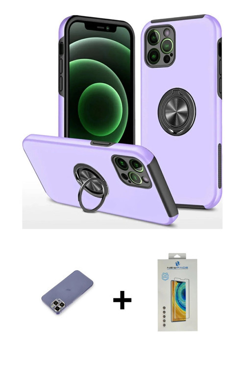 ieg™ iPhone 12 Pro Max Kılıf Odak Form Prime - Siyah Polymer Nano Ekran Koruyucu + Gold Metal Kamera
