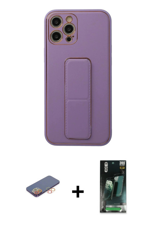 ieg™ iPhone 12 Pro Kılıf Akış Doku - Siyah 360 Mat Full Body Arka Koruyucu + Turuncu Renkli Kamera L