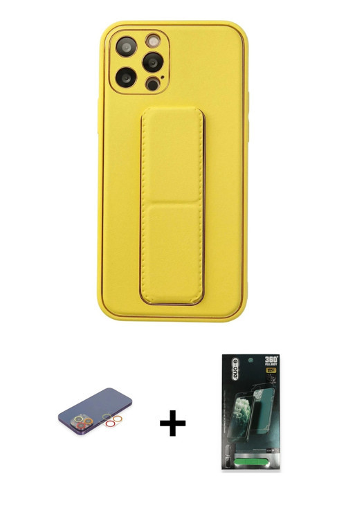 ieg™ iPhone 12 Pro Kılıf Akış Doku - Siyah 360 Mat Full Body Arka Koruyucu + Turuncu Renkli Kamera L