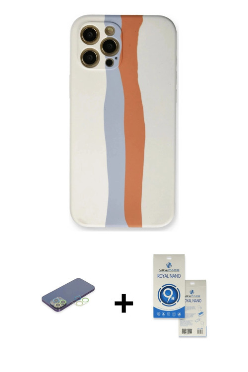 ieg™ iPhone 12 Pro Max Kılıf Yadigar Çizgi - Şeffaf Royal Nano Ekran Koruyucu + Yeşil Renkli Kamera