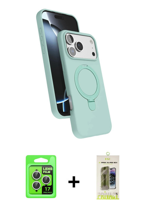 ieg™ iPhone 17 Pro Kılıf İz Işık Koleksiyonu - Siyah Joko Magic 5D Hayalet Cam + Gümüş Raze Metal Ka