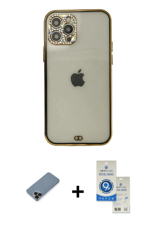 ieg™ iPhone 12 Pro Max Kılıf Eksen Minimal Koleksiyonu - Şeffaf Royal Nano Ekran Koruyucu + Siyah Me