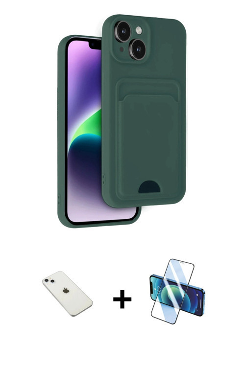 ieg™ iPhone 14 Kılıf Vadi Çizgi Prime - Siyah 3D Antistatik Cam Ekran Koruyucu + Sierra Blue Diamond