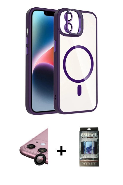 ieg™ iPhone 11 Kılıf Yadigar Asil Koleksiyonu - Siyah 34D Hayalet Izgaralı Cam + Siyah Raze Metal Ka