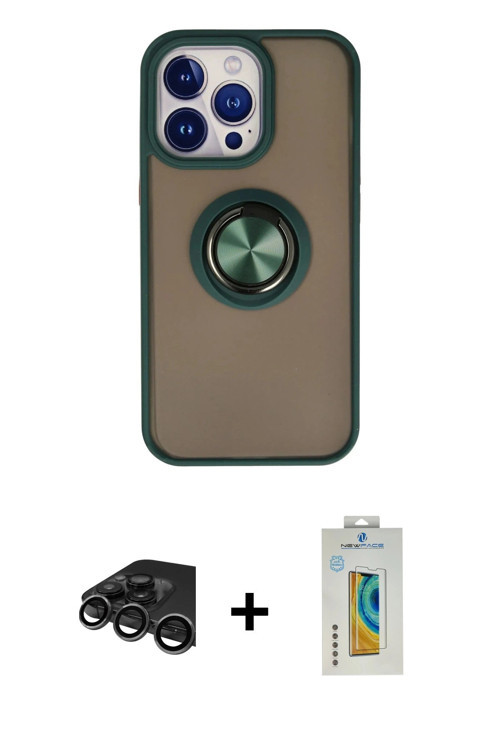 ieg™ iPhone 15 Pro Kılıf Yörünge Çizgi - Siyah Polymer Nano Ekran Koruyucu + Titanyum Gri Raze Metal