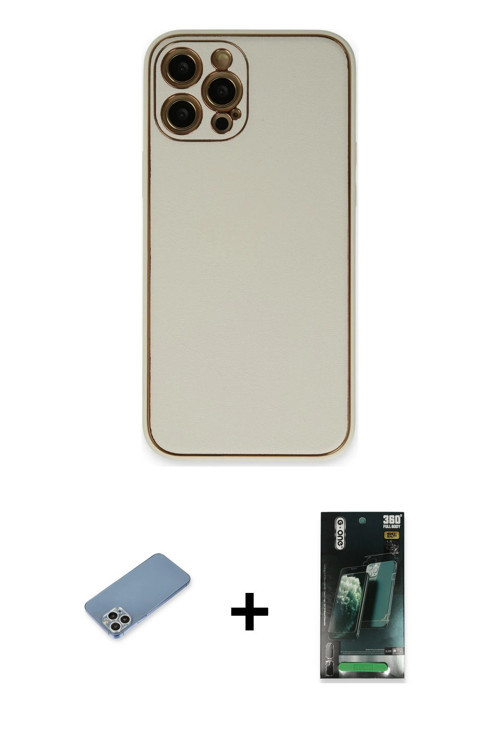 ieg™ iPhone 12 Pro Kılıf Yadigar Klasik - Siyah 360 Mat Full Body Arka Koruyucu + Gümüş Shine Kamera