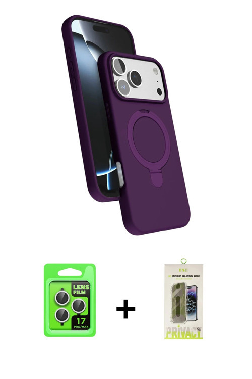 ieg™ iPhone 17 Pro Kılıf İz Işık Koleksiyonu - Siyah Joko Magic 5D Hayalet Cam + Gümüş Raze Metal Ka