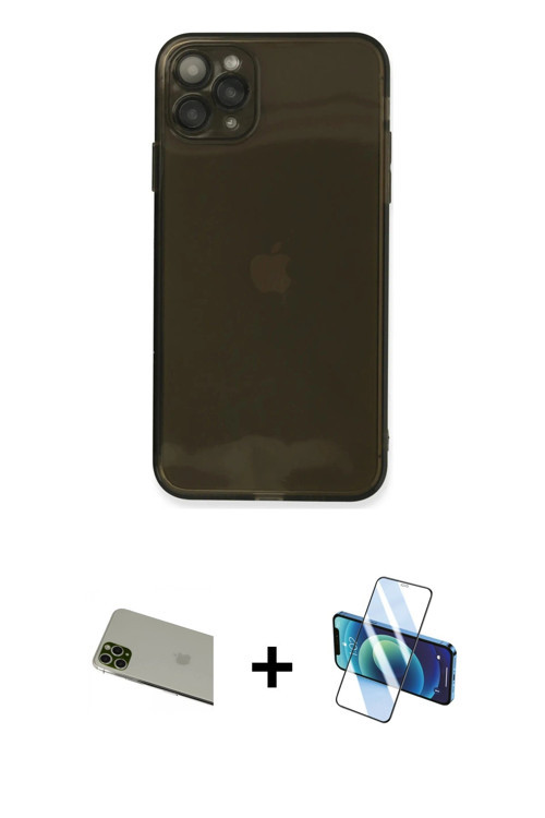 ieg™ iPhone 11 Pro Max Kılıf Ahenk Doku - Siyah 3D Antistatik Seramik Nano Ekran Koruyucu + Yeşil Ra