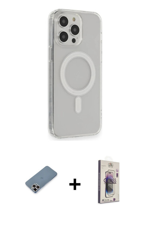 ieg™ iPhone 13 Pro Max Kılıf Pusula Çizgi Koleksiyonu - Siyah Bilvis 3D Cam Ekran Koruyucu + Mor Met