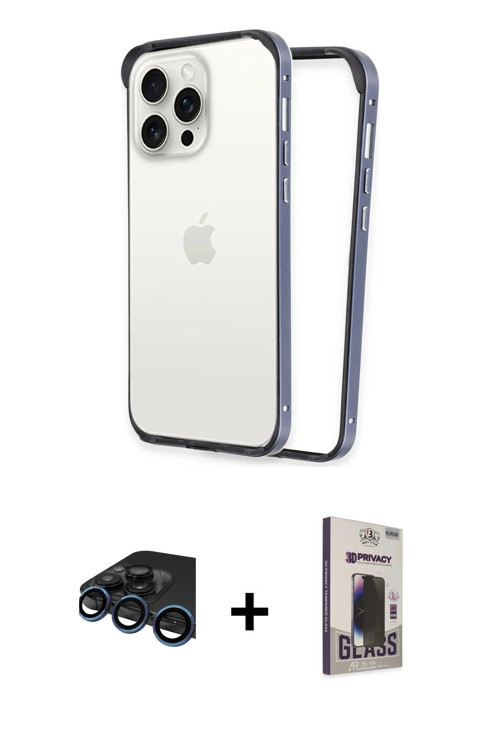 ieg™ iPhone 15 Pro Kılıf Pusula Asil Koleksiyonu - Siyah Bilvis Hayalet Cam Ekran Koruyucu + Laciver