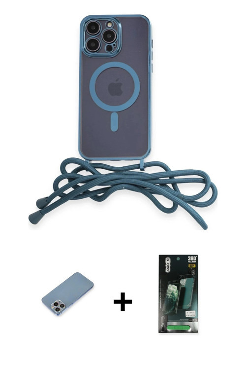 ieg™ iPhone 13 Pro Max Kılıf Eksen Özel Seri - Şeffaf 360 Full Body Arka Koruyucu + Gökkuşağı Shine