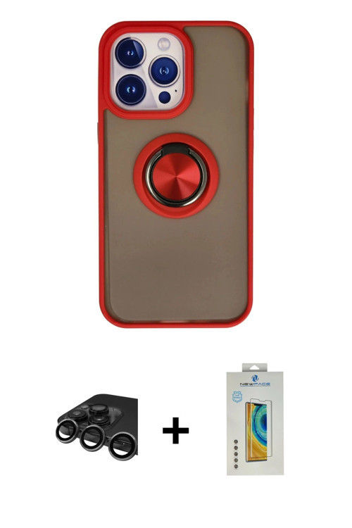 ieg™ iPhone 15 Pro Kılıf Yörünge Çizgi - Siyah Polymer Nano Ekran Koruyucu + Titanyum Gri Raze Metal